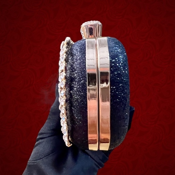 Crystal Rhinestone Embellished Black Evening Bag w/Handle & Chain Strap NWT - Picture 5 of 16